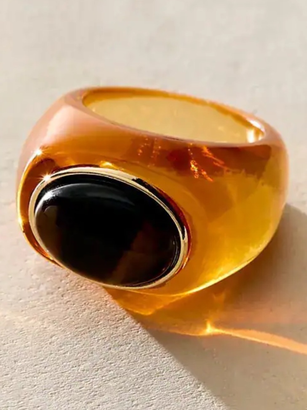 FREE PEOPLE Amber Resin Ring with Tiger's Eye Cabochon